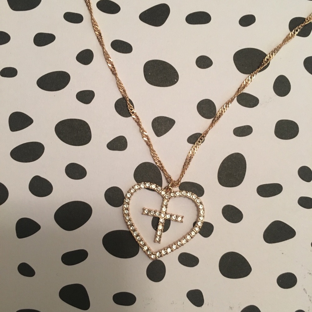 Diamanté Heart Cross Necklace